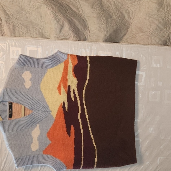 NWOT, Jaded London Sunset Scene Mountain knitted Vest size 8 Oversized - Picture 3 of 10